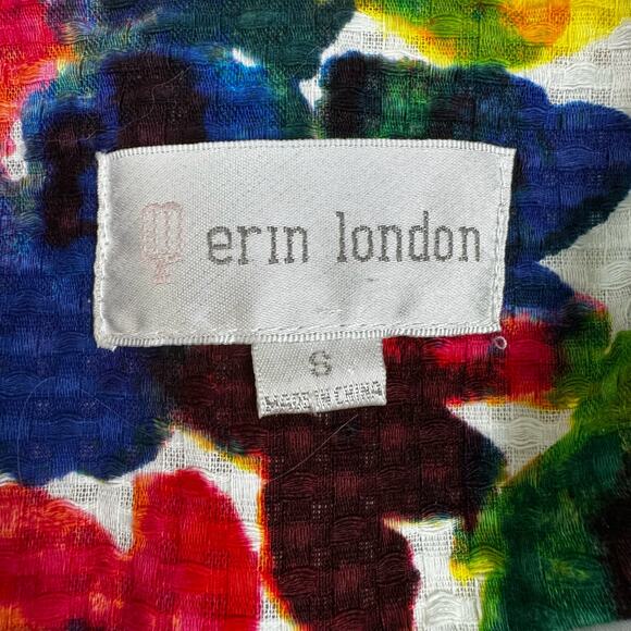 Erin London Watercolor Floral Print Textured Blazer Vibrant Multicolor Sz Small - Picture 7 of 9